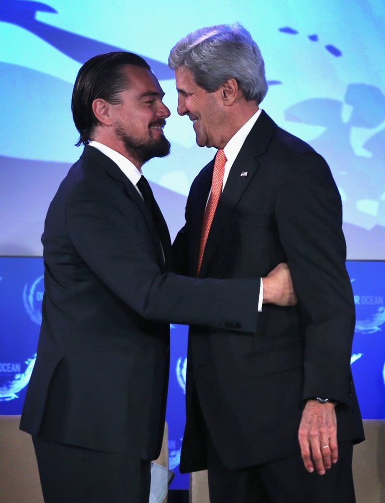 Leonardo DiCaprio hugged John Kerry at the Our Ocean conference in Washington, DC on Tuesday.