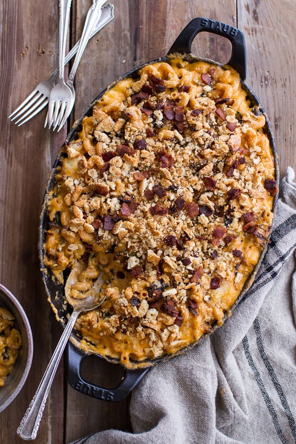 Butternut Squash and Charred Brussels Mac and Cheese With Buttery Bacon Ritz Crackers