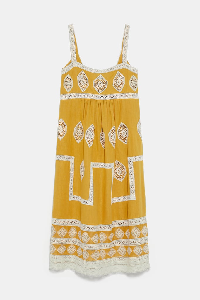 zara yellow embroidered dress