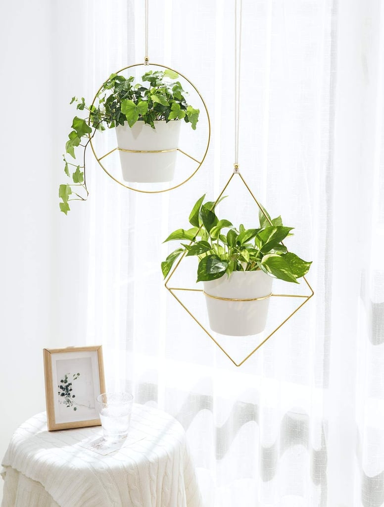 Mkono Modern Mid Century Boho Metal Hanging Planter, Set of 2 with Plastic Pots