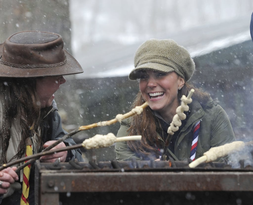 Kate showed off her camping skills when she attended a volunteer training day for the Scouts in Cumbria, England, on March 22, 2013.