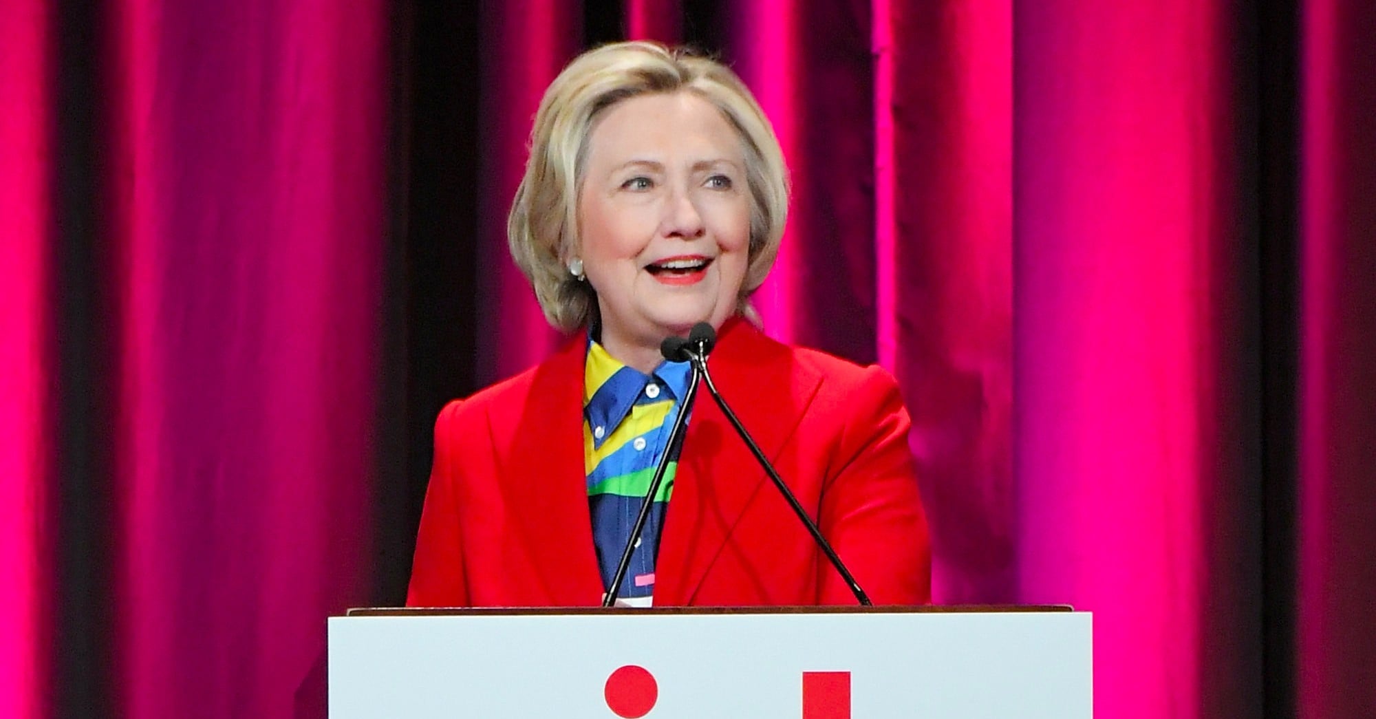 Hillary Clinton Red Pantsuit at Girls Inc. Luncheon 2017 | PS Fashion