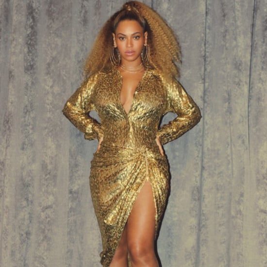 Beyonce Wearing Michael Kors Gold Skirt and Top