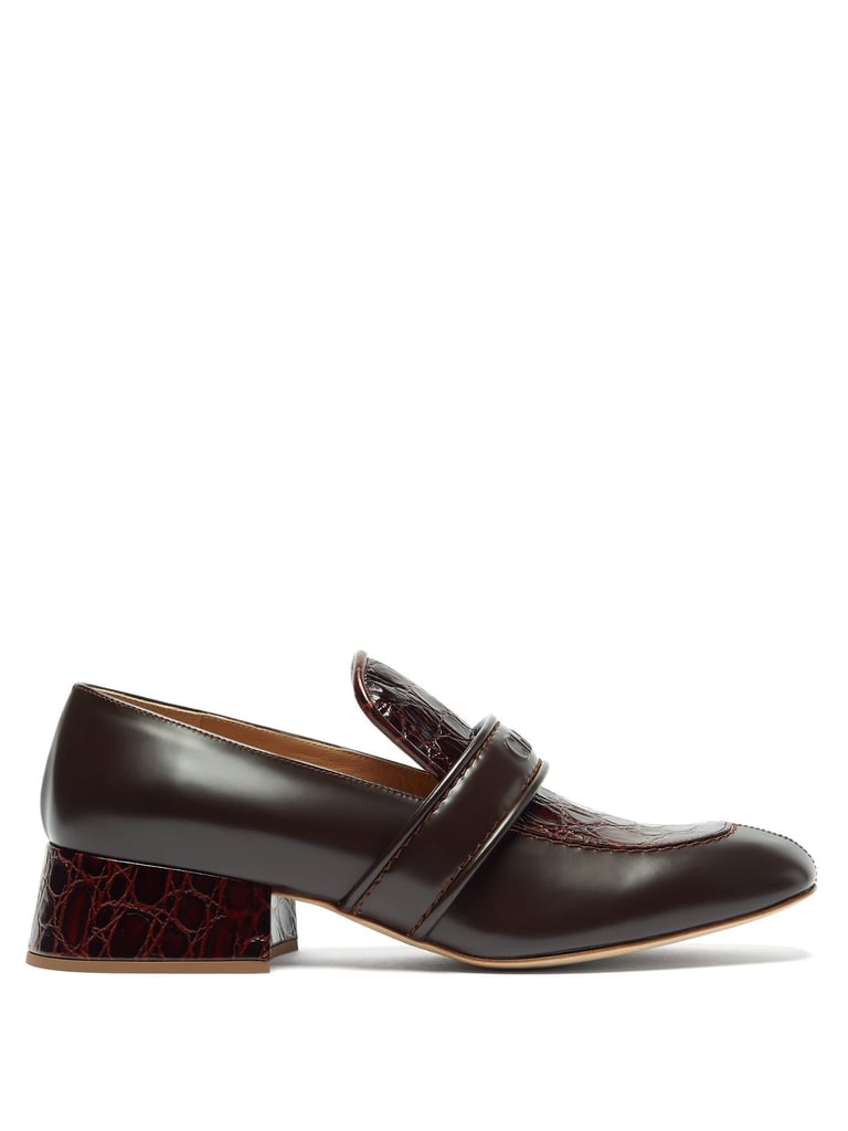 Chloé Cheryl Crocodile-Effect Leather Heeled Loafers