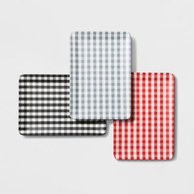Gingham Check Rectangular Serving Tray Set