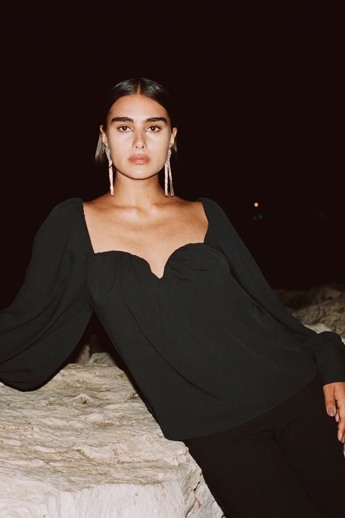 A Sexy Fall Top Zara Flowy Sweatheart Neckline Blouse Most Popular