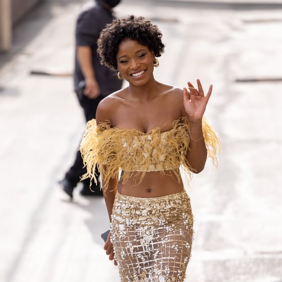 Keke Palmer Glows in This Feathered Georges Chakra Skirt Set