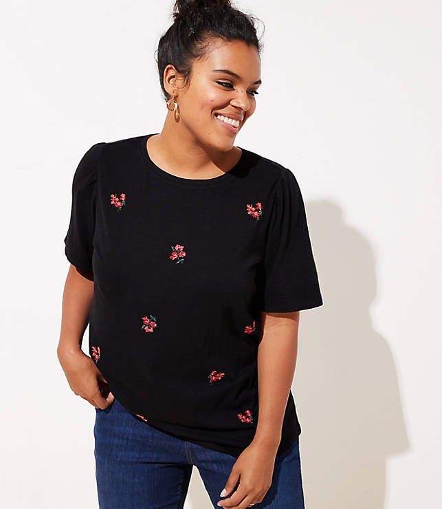 Loft Plus Floral Embroidered Puff Sleeve Tee