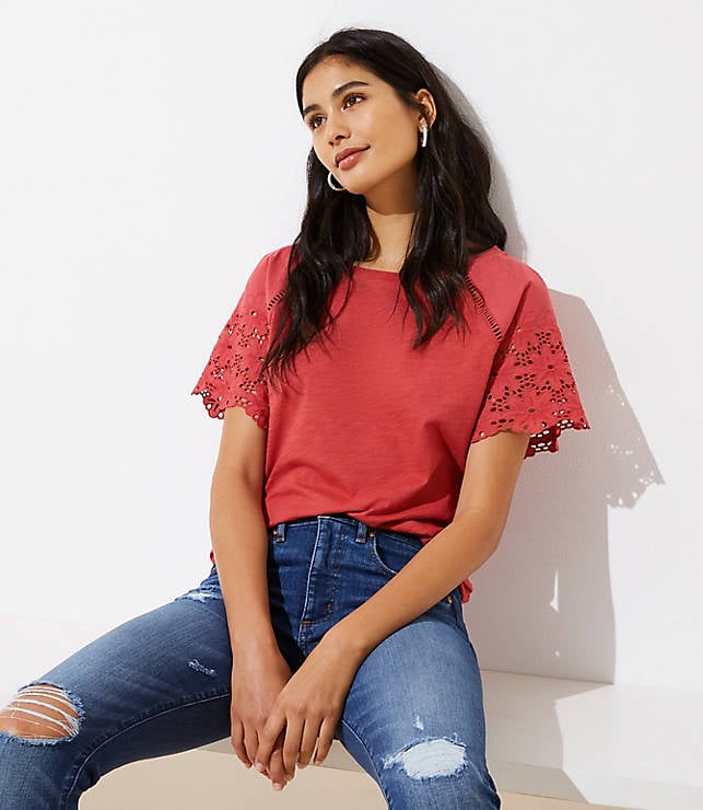 Loft Eyelet Raglan Sleeve Tee