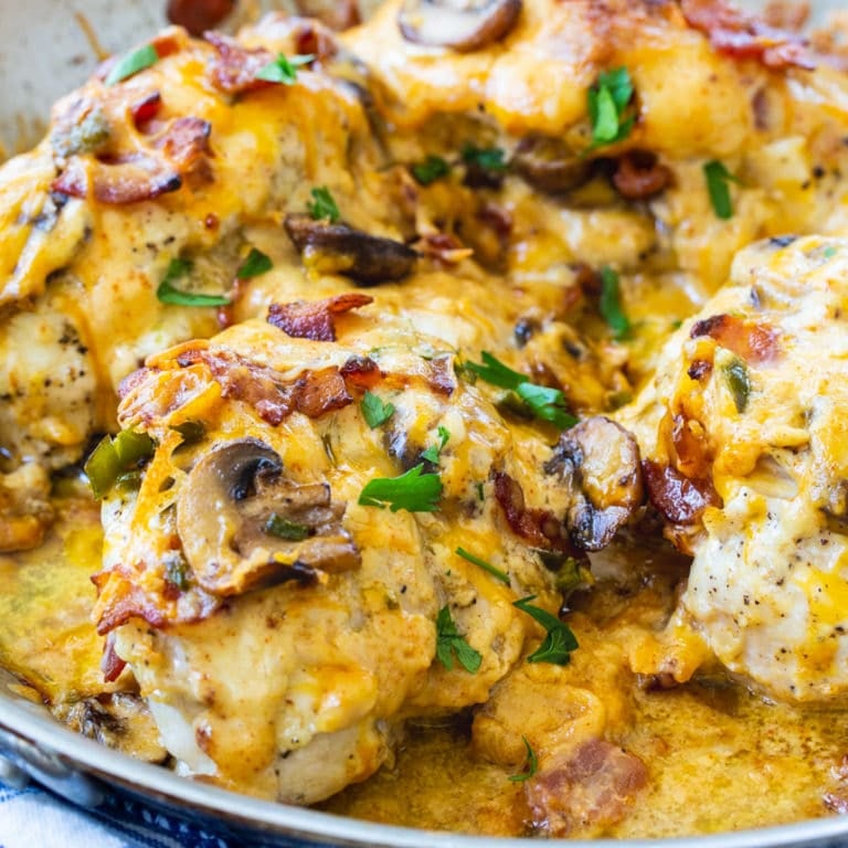 Bacon, Mushroom, and Cheese Stuffed Chicken