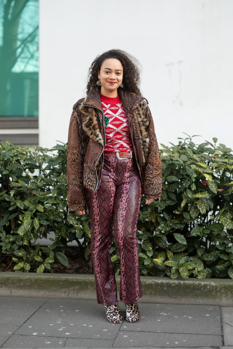 Style Your Leopard-Print Coat With: A Printed Sweater, Pants, and Boots
