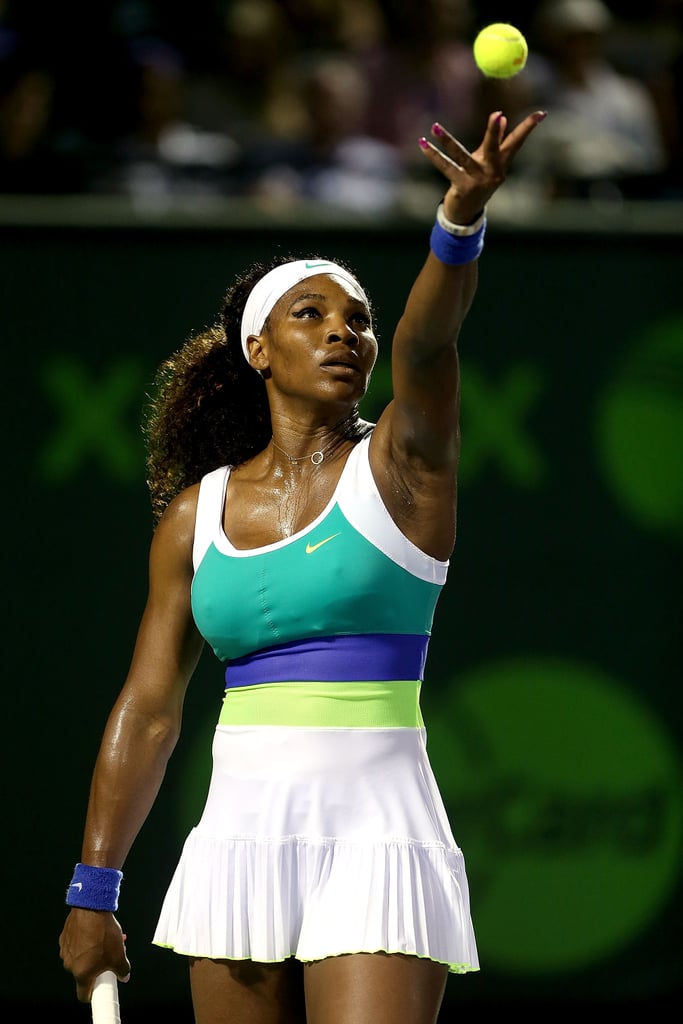 Serena Williams Wearing a Striped Dress at the Sony Open in 2013