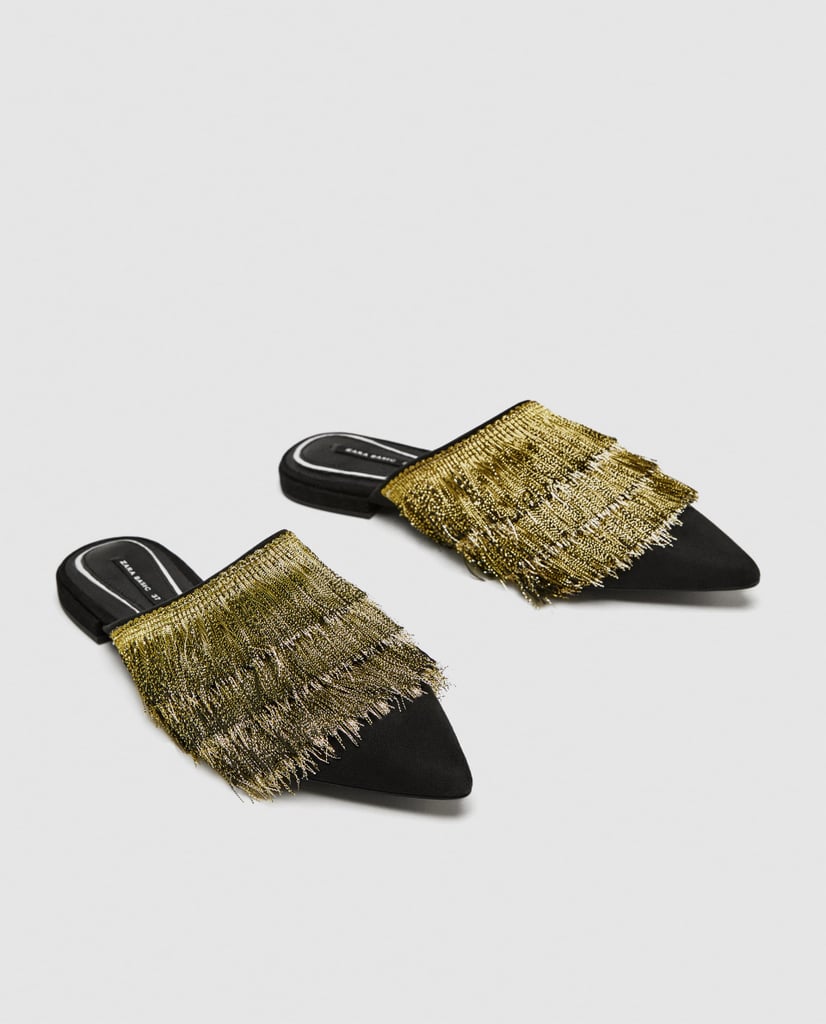 Zara Flat Mules With Fringe