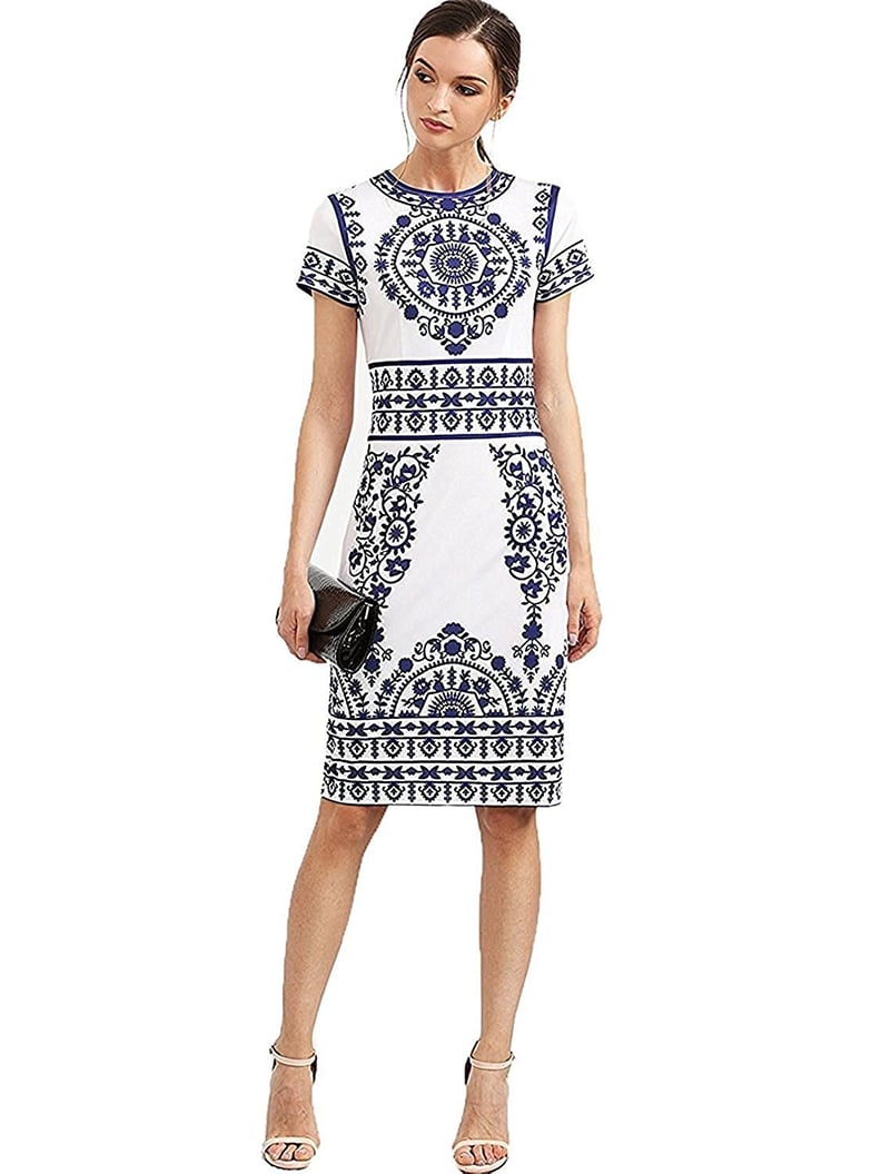 Floerns Porcelain Print Work Sheath Dress