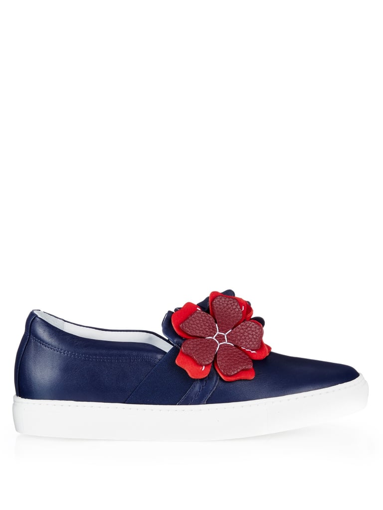 Lanvin Floral Appliqué Leather Slip-On Trainers ($750)