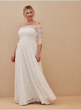 Torrid White Lace Off The Shoulder A-Line Wedding Dress