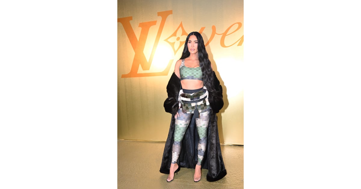 Louis Vuitton Mens Spring 2024 Show, Kim Kardashian Shows Off Her Abs in a Sports  Bra, Leggings, and Heels