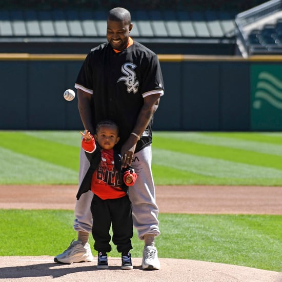 Kanye West and Saint West Throw First Pitch at Baseball Game