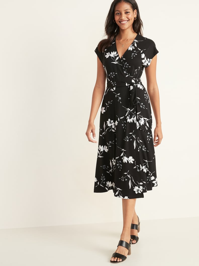 Wrap-Front Dolman-Sleeve Midi Dress in Floral