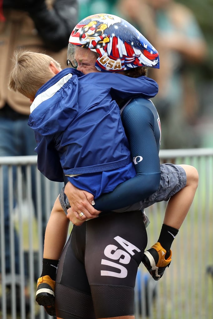 Kristin Armstrong Hugs Son After Winning Third Gold Medal