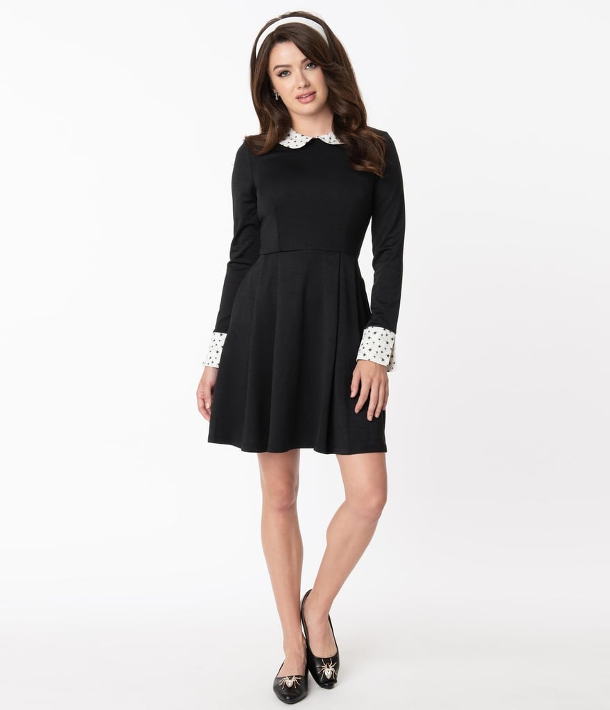 Smak Parlour Black and Spider Print Collar New A-List Fit and Flare Dress