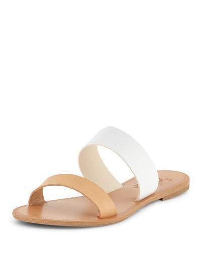 Joie Sable Two-Tone Flat Sandal Slide, White/Natural