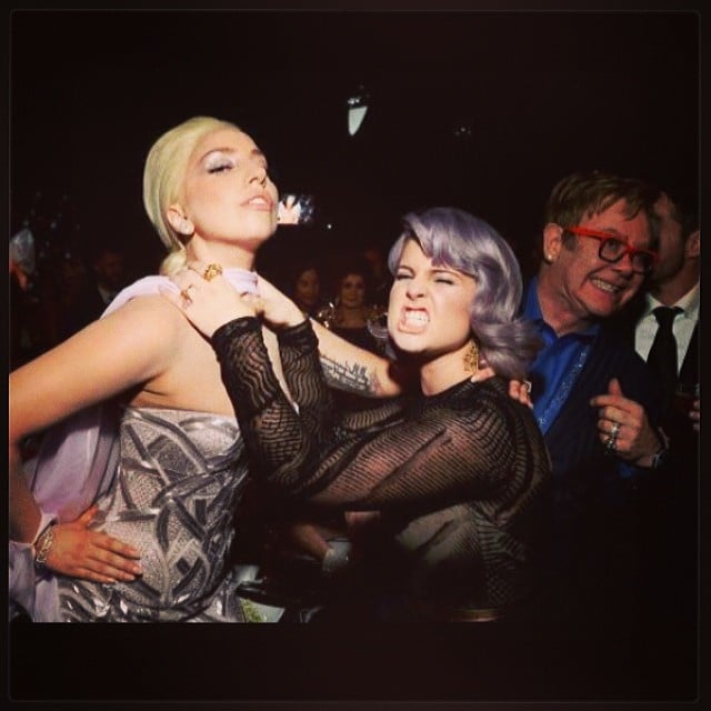 Kelly Osbourne and Lady Gaga goofed off during Elton John's viewing party, saying, "#peace at last."
Source: Instagram user kellyosbourne