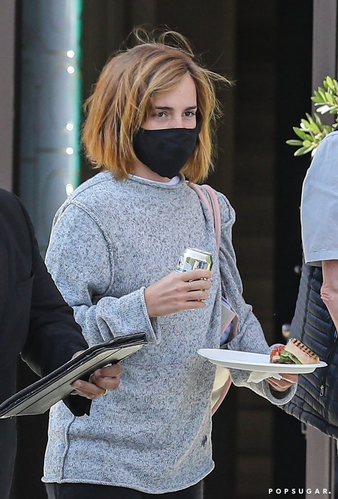 Emma Watson is back in the bob club. The Little Women actress was spotted with a new spring haircut on March 10 while grabbing lunch in Beverly Hills, debuting shorter hair than we've seen from her in years. Watson is certainly no stranger to a dramatic chop — remember the iconic pixie cut of 2010? She continues to have her finger on the pulse of trendy yet classy styles. 
Watson's hairstyle debut also marks one of her first public appearances since rumors circled about her retirement from acting. Luckily, we can all breathe a sigh of relief because she's still working, just less vocal about her projects on social media. There's no telling if her new cut is for an upcoming role or a personal preference, but either way, we're into the change. After all, the bob is the style almost everyone's trying out for award season.