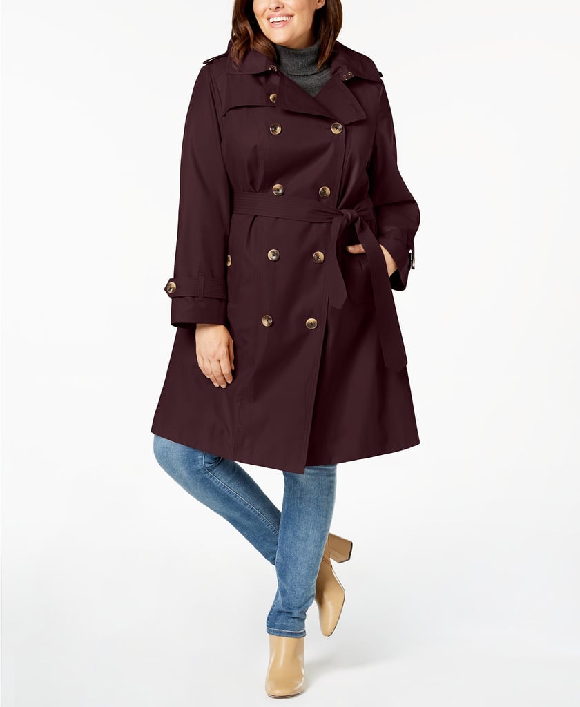 London Fog Plus Size Double-Breasted Hooded Trench Coat