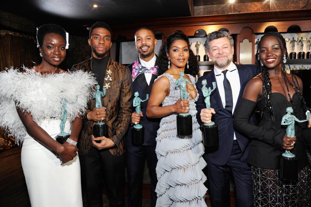 Pictured: Danai Gurira, Chadwick Boseman, Michael B. Jordan, Angela Bassett, Andy Serkis, and Lupita Nyong'o