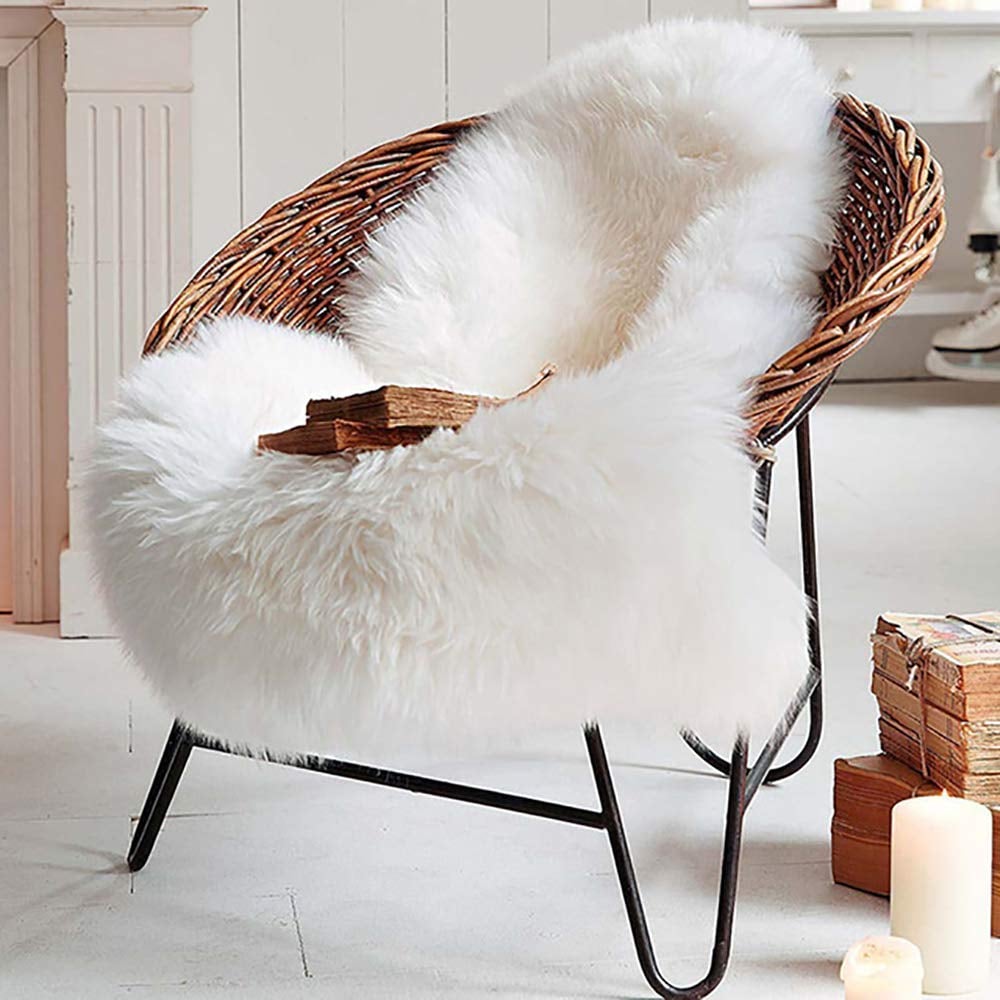 Soft Fluffy Faux Fur Bedroom Fake Non Slip Hygge Sheepskin Chair Animal Rugs 