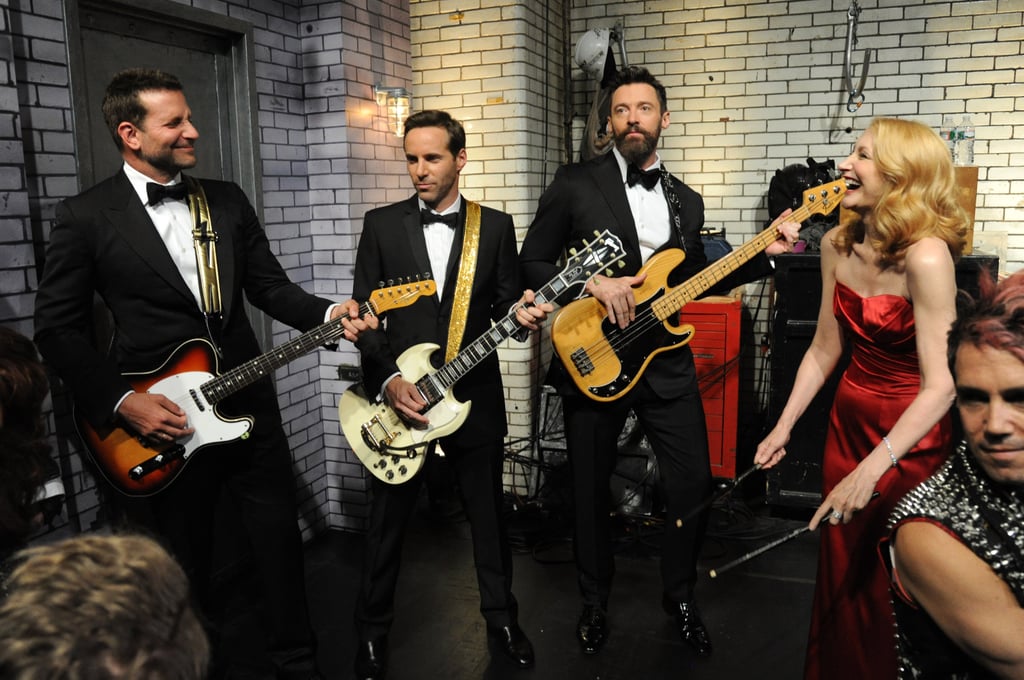 Bradley Cooper, Alessandro Nivola, Hugh Jackman, and Patricia Clarkson had a jam session backstage at the Tony Awards on Sunday in NYC.