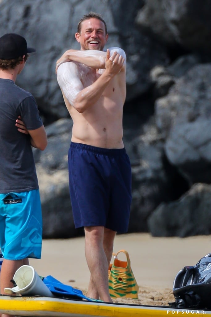 Charlie Hunnam Shirtless on the Beach in Hawaii March 2018