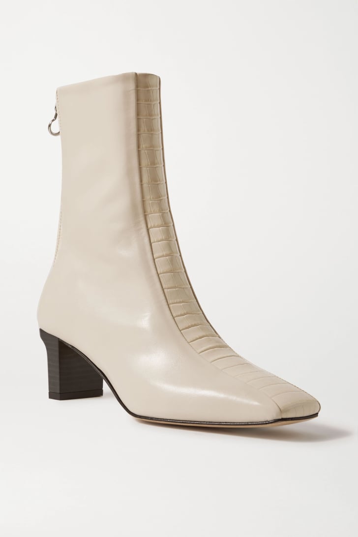 Aeyde Cream Molly paneled smooth and croc-effect leather ankle boots ...