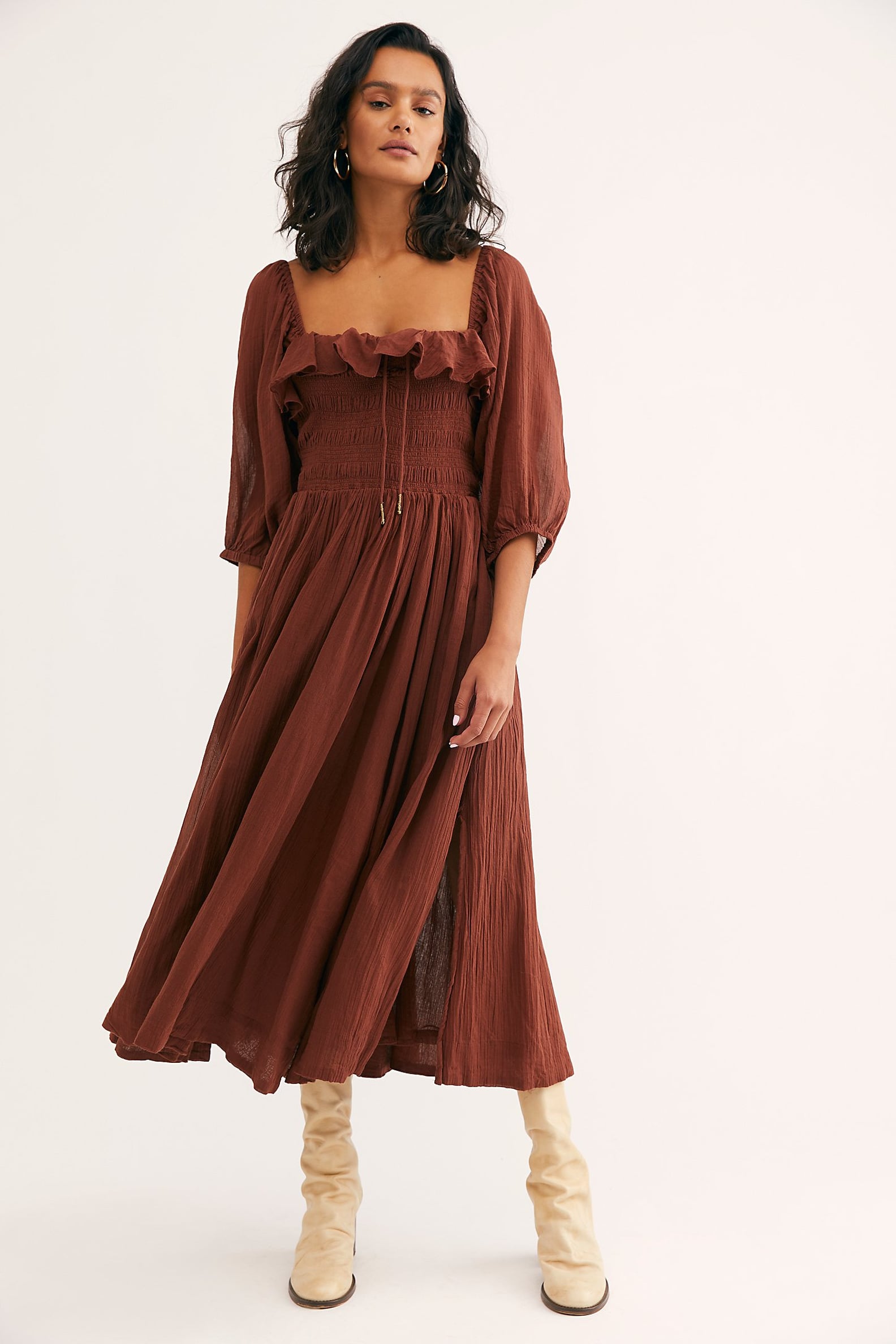 plus size fall wedding guest dresses Ever-Pretty Inclusive Plus Size V-neck Satin Ruffled Midi Summer Formal Wedding Guest Dress