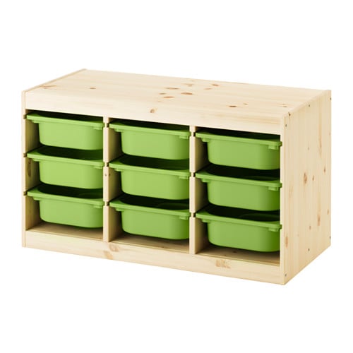 Trofast Storage Combo in Light White with Green Storage Boxes ($87)