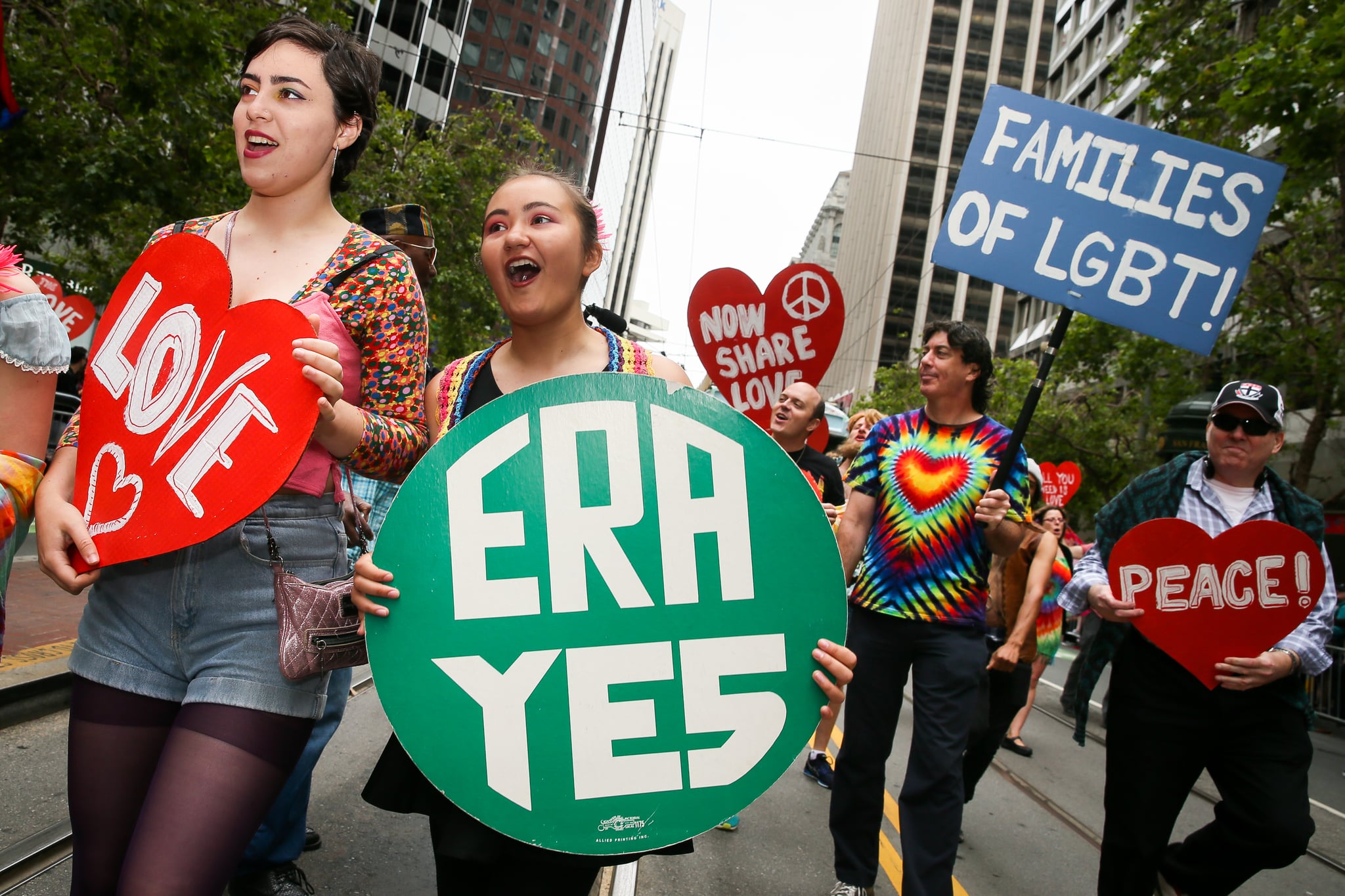 SAN FRANCISCO, CA - JUNE 25: Marchers channel the fight for the Equal Rights Amendment in the annual LGBTQI Pride Parade on Sunday, June 25, 2017 in San Francisco, California. The themes of the 47th annual Pride Parade were Resistance, the 50th anniversary of the Summer of Love, and Pride. (Photo by Elijah Nouvelage/Getty Images)