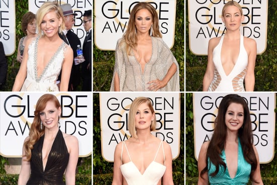 Low-Cut Golden Globes Gowns 2015