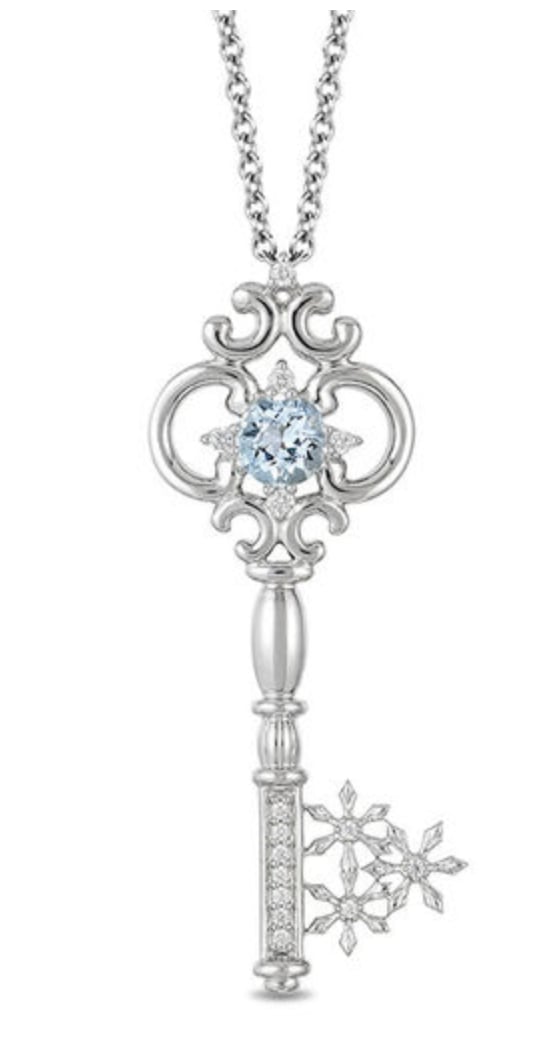 Enchanted Elsa Aquamarine and Diamond Key Pendant