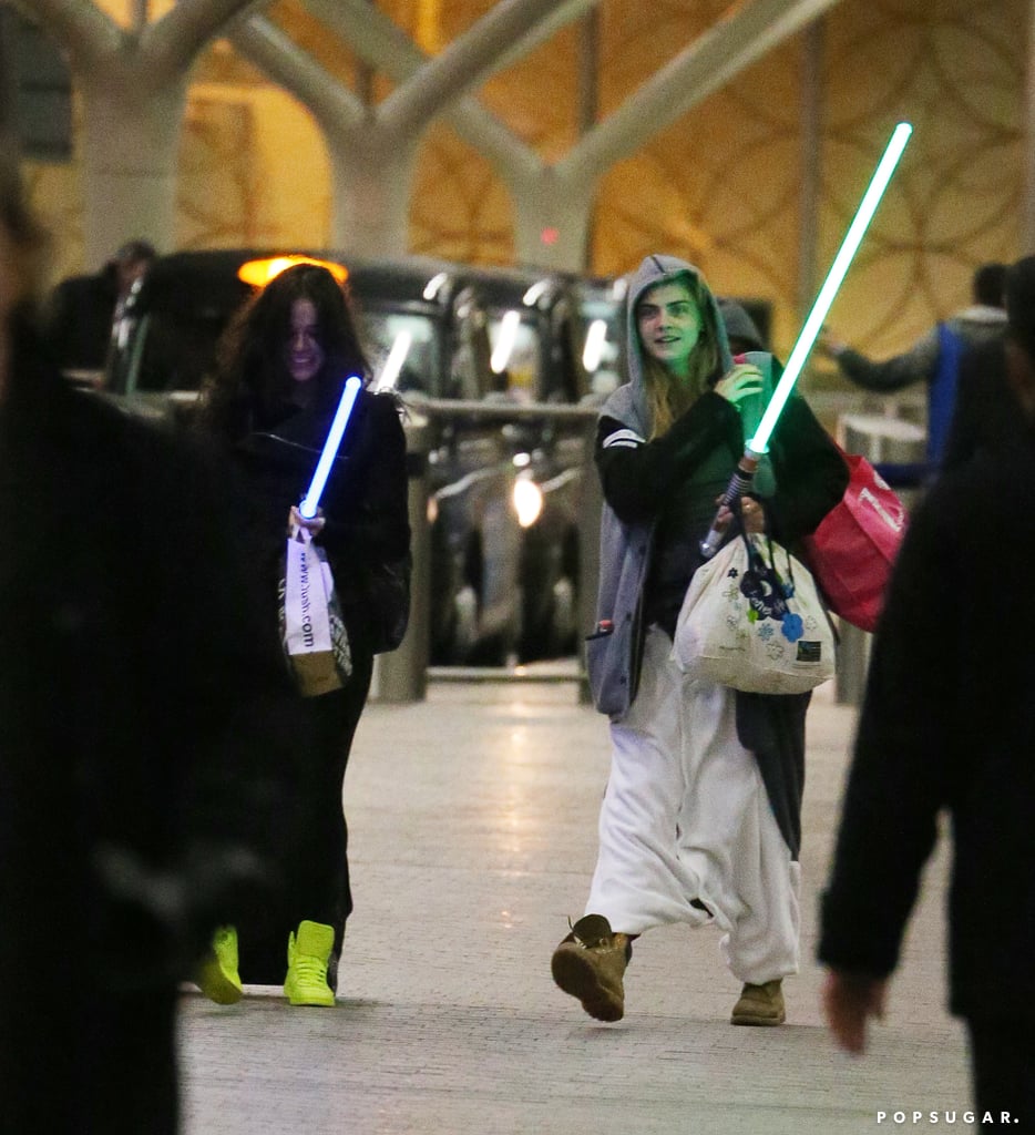 Cara Delevingne and Michelle Rodriguez With Lightsabers