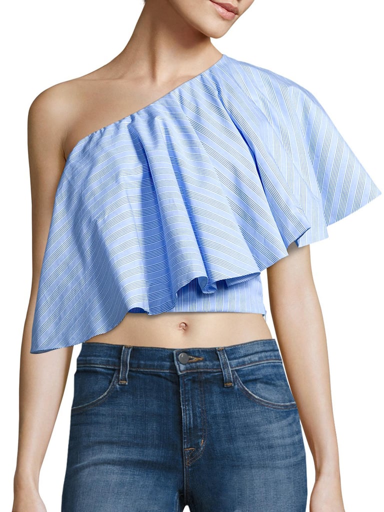 Viva Aviva Yakura One-Shoulder Ruffle Striped Top