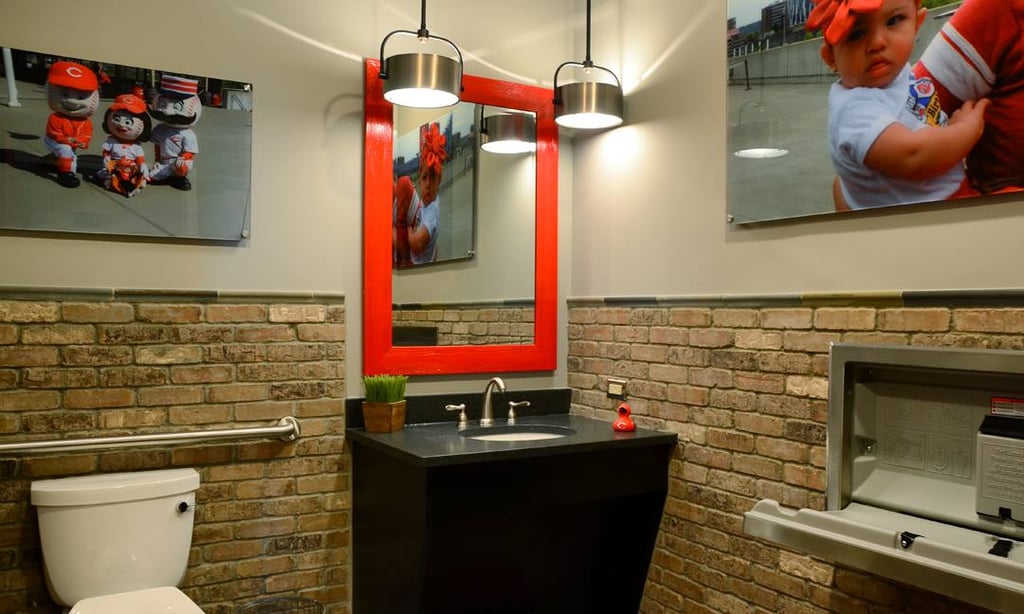 A private bathroom with a changing station is a godsend to moms in bustling stadiums.