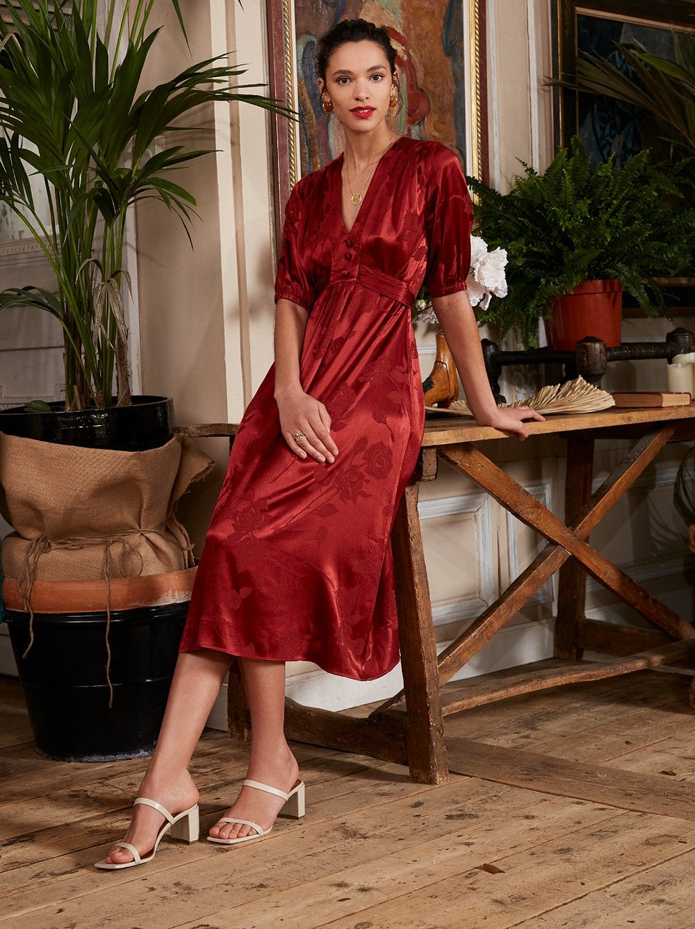 Rust tea dress top