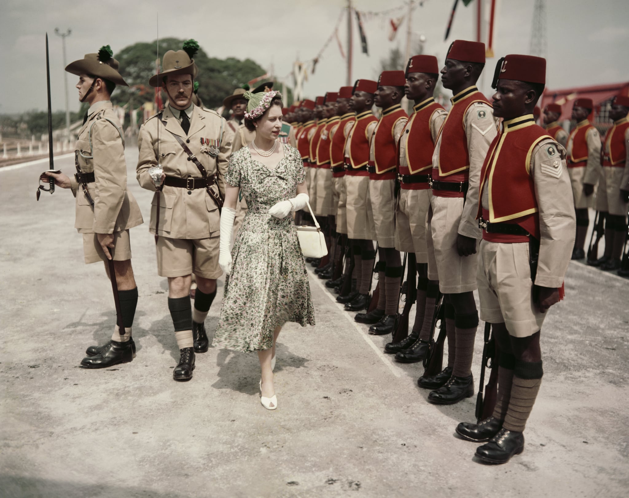 Queen Elizabeth II inspects the Queen's Own Nigeria Regiment in 1956