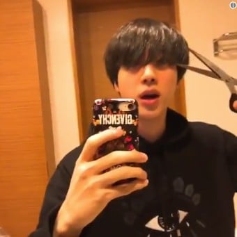 Video of Jin From BTS Trying to Cut His Own Bangs