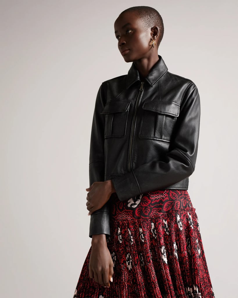 Best Leather Bomber Jacket: Ted Baker London Tumbled Leather Harrington Jacket