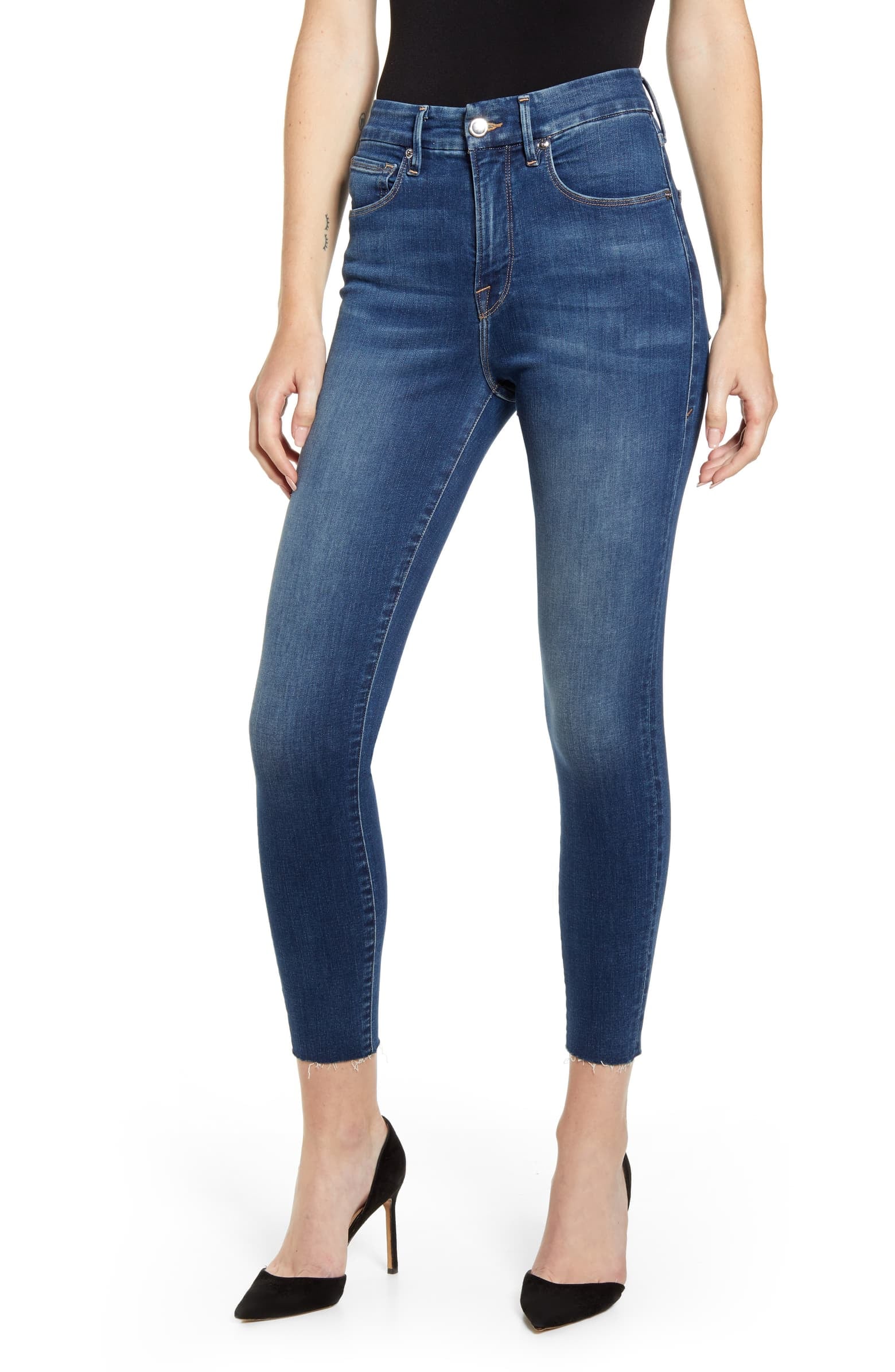 Raw hem ankle skinny jeans top