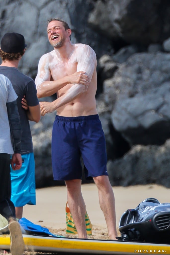 Charlie Hunnam Shirtless on the Beach in Hawaii March 2018