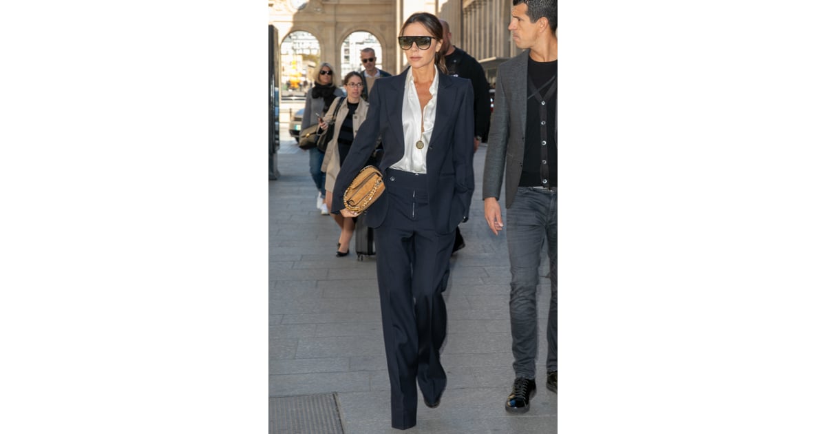 Victoria Beckham Black Suit and Silk Blouse in Paris 2018 | POPSUGAR ...