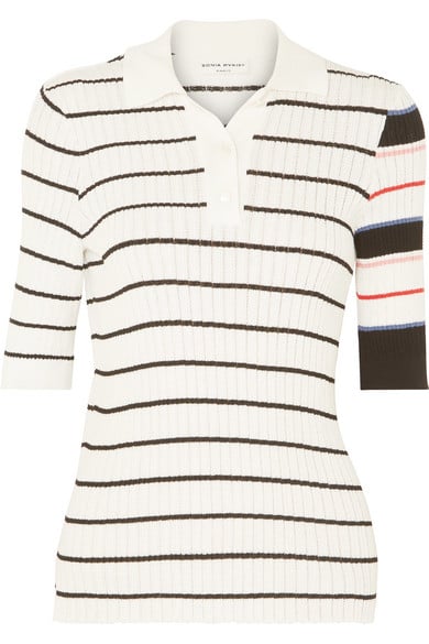Sonia Rykiel Striped Ribbed-Knit Cotton-Blend Polo Shirt